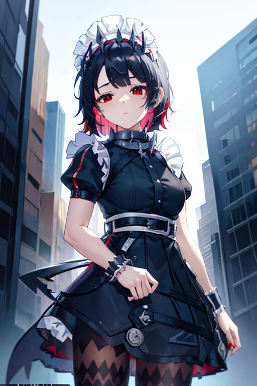 contracts, ugly joe, black fur, colored inner hair, multicoloRed hair, (Red eyes:1.3), Red hair, short hair, two tone hair,
BREAK bapron, black shackles, black shirt, black Skirt, ear drilling, fines, fish cola, maid, maid apron, maid headdress, shackles, drilling, puffy short sleeves, puffy sleeves, shark girl, shark cola, shirt, short sleeves, Skirt, cola, two tone hair, wristbands,
rest outdoors, city, sky, clouds, sun, buildings, crew, people, alley,
REST looking at the viewer, (cowboy shot:1.5),
BREAK (masterpiece:1.2), Best Quality, Alta resunución, unity wallpaper 8k, (illustration:0.8), (beautiful deColaed eyes:1.6), extremely deColaed face, perfect lighting, extremely deColaed CG, (perfect hands, perfect anatomy),