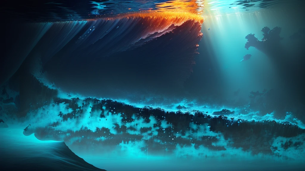 There are pictures of water, Deep Sea Scenery, seabed, seabed, 泡立つwater scenery, Oil film in water, Super detailed. Digital Painting, エイリアンOcean of the planet Titan, water scenery, Ocean of the planet Titan, sapphire waters below, seabed, Liquid Simulation Background, seabed, Underwater viewpoint