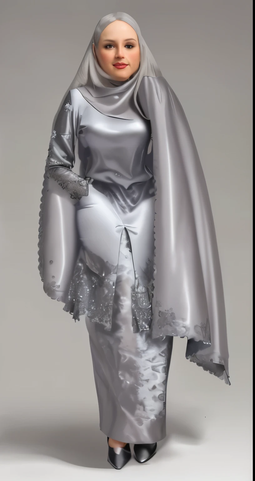 woman in gray satin dress