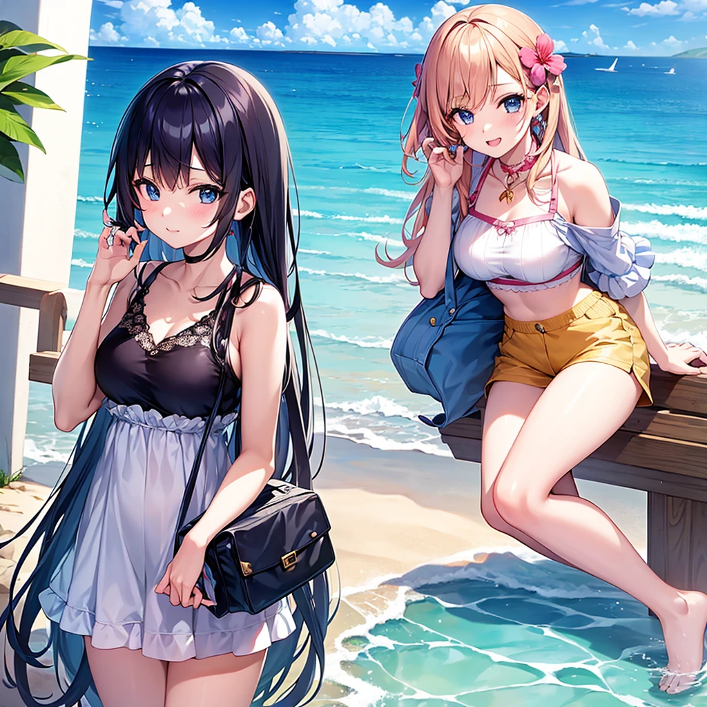 Beautiful anime girl, young, summer vacation lookbook