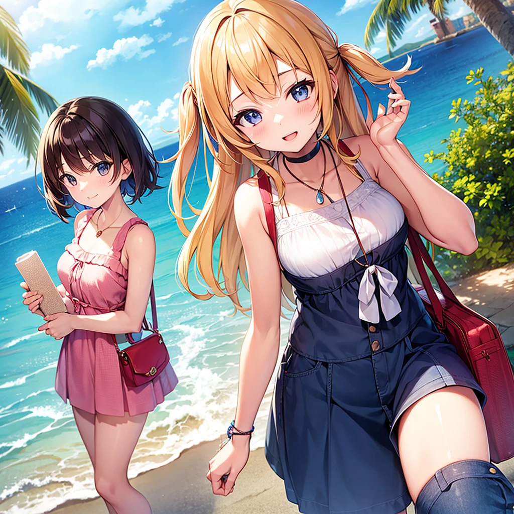 Beautiful anime girl, young, summer vacation lookbook