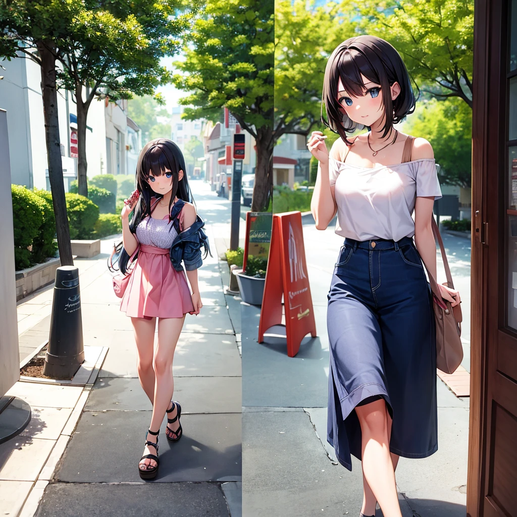 Beautiful anime girl, young, summer vacation lookbook