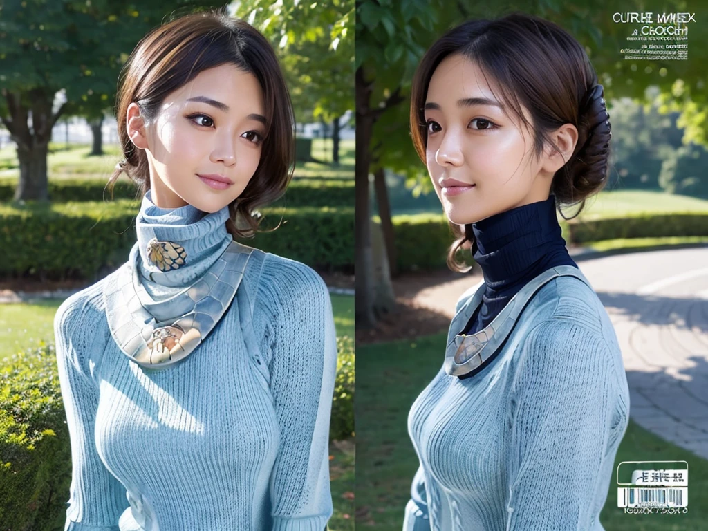 (((masterpiece, best quality,ultra-detailed,8k,high resolution))), (upper body),24 years old ,Japanese girl, 1girl, short hair, (Cover half face with a turtleneck sweater:2)