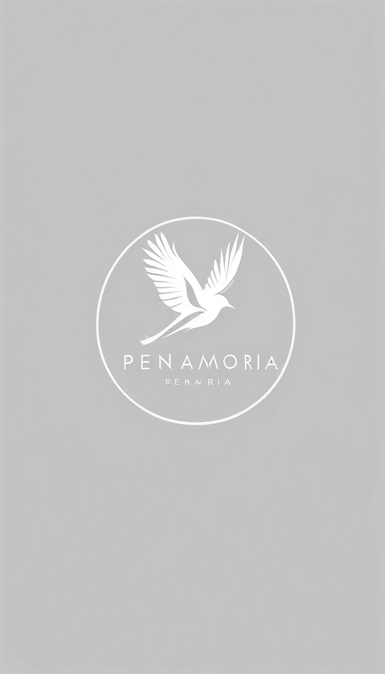 A minimal, modern, simple, cinematic logo design for the brand “Penamemoria". Create a modern, minimalistic, high-quality, logo of a feather-bird