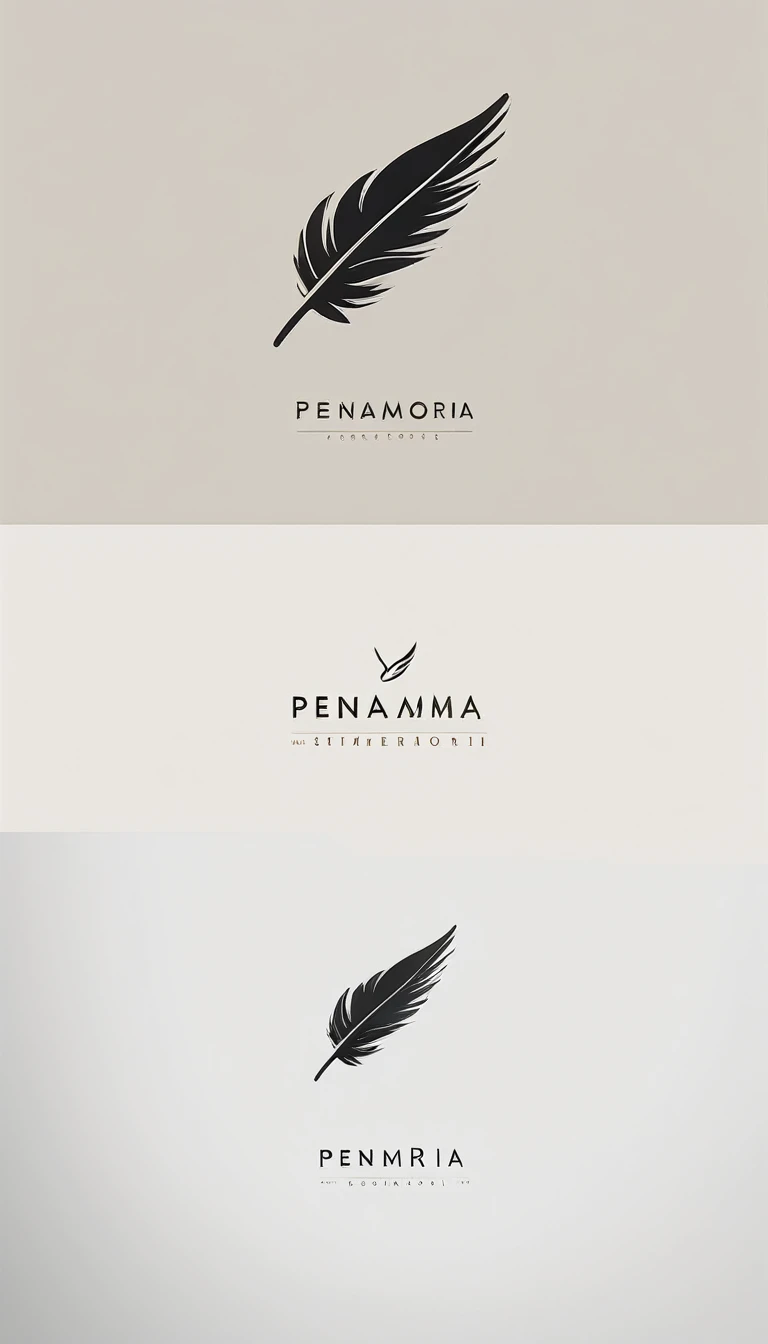 A minimal, modern, simple, cinematic logo design for the brand “Penamemoria". Create a modern, minimalistic, high-quality, logo of a feather-bird