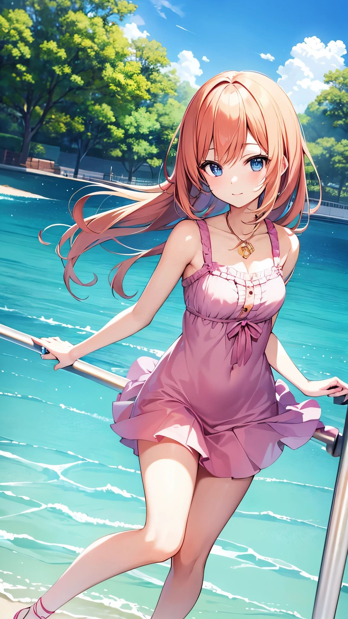Beautiful anime girl, young, summer vacation lookbook