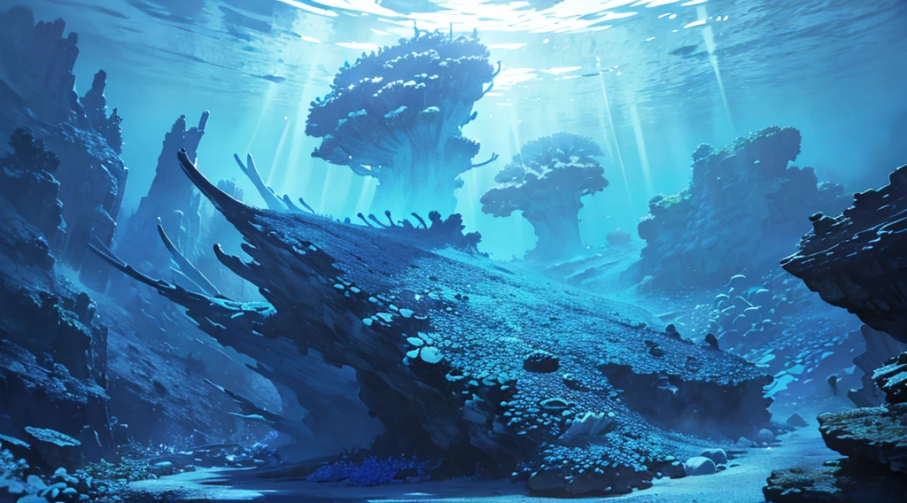 (masterpiece, Highest quality, Ultra-high resolution),Coral礁, Coral,rock,(Grey and Blue Theme),