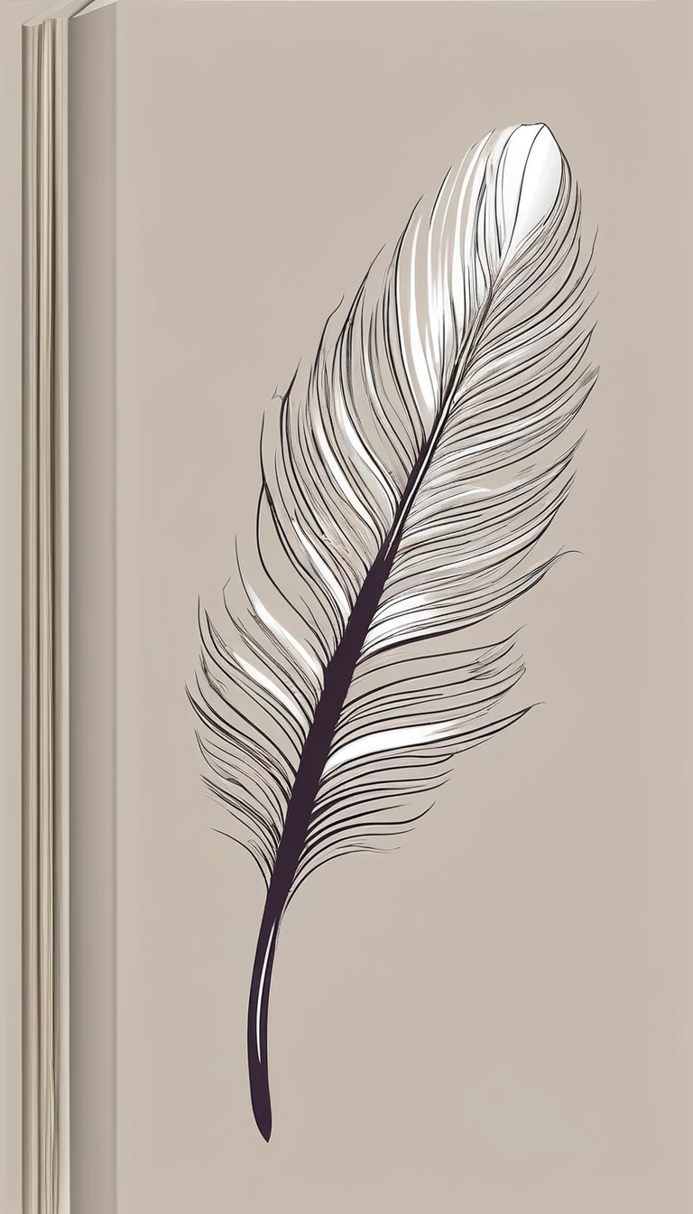 drawing of a minimalist feather. Feather Of Dreams. Logo design. Minimalistic logo design impressed on a book cover