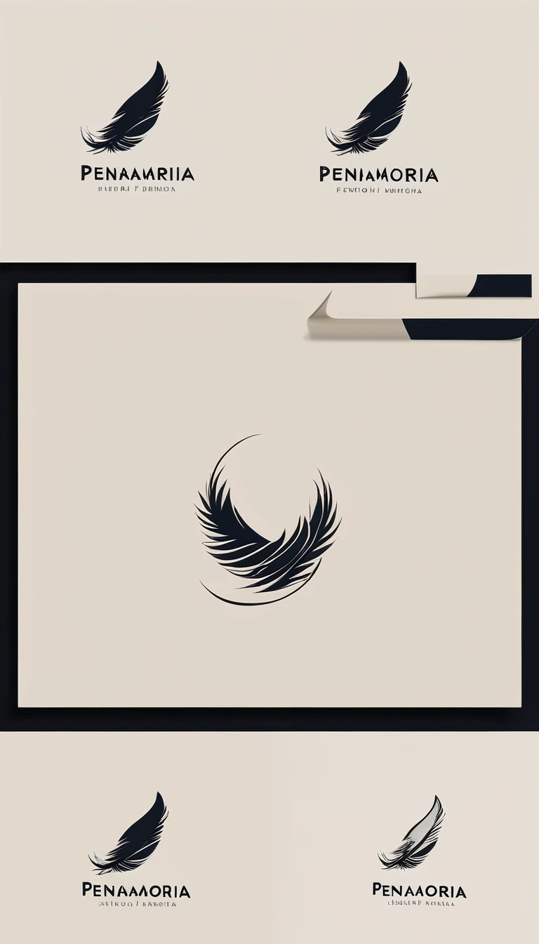 A minimal, modern, simple, cinematic logo design for the brand “Penamemoria". Create a modern, minimalistic, high-quality, logo of a feather-bird