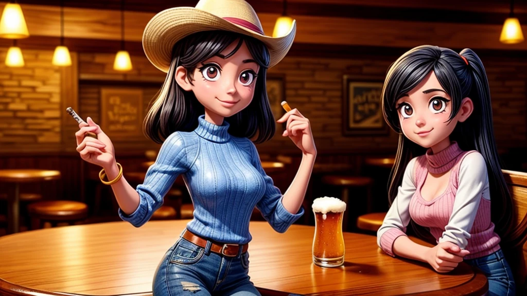 a cowgirl playing poker in a western saloon, leather jacket, jeans, beer, cigar smoke, drunk causing trouble, highly detailed, photorealistic, masterpiece, award winning, cinematic lighting, dramatic composition, warm color palette, realistic textures, extreme fine details, hyper realistic, 8k, HDR, physically-based rendering