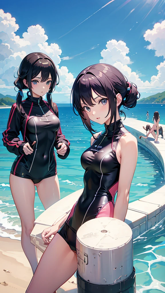 Group of anime girls in short cyber swim suits
Hyperrealistic and ultra sharp