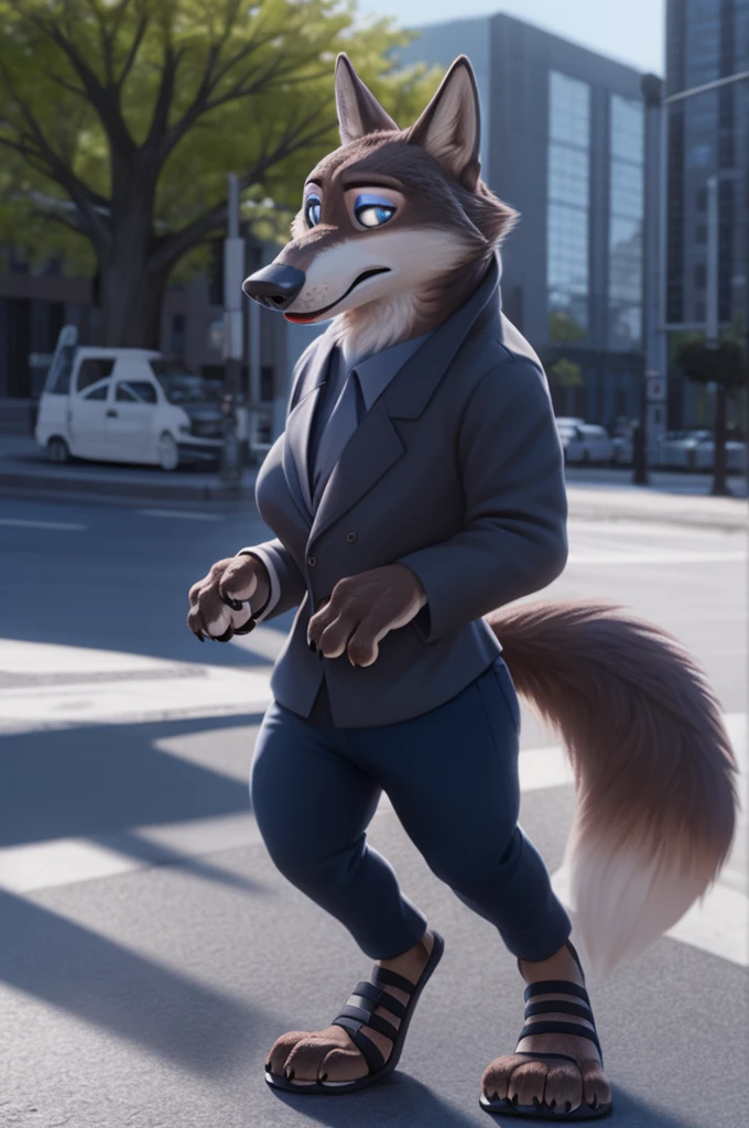 Emilia (Zootopia), wolf, Gray Fur, (brown body:1.3), Blue eyes, Zootopia, makeup,lipstick, dressed,black jacket,shirt,black pants,red,sandals, high sole, female breast,canine, Wolf, Detailed fur, Female, antro, paw pads, finger claws, At the viewer, 5 fingers, paws, 5 fingers,goes to a women's shoe store and chooses heels,mood,open mouth, flash cameras, loving husband,two children,close to the camera,holding high heel sandals, smile, line
BREAK from nextel, for dating, by xenoforge, (difficult, high detail, film photography, soft focus, RAW, fluororealism, realistic, photorealistic, digital style, Subsurface scattering,in a women's shoe store, it's sitting, office,
masterpiece, Best quality, ultra realistic, 8 k)