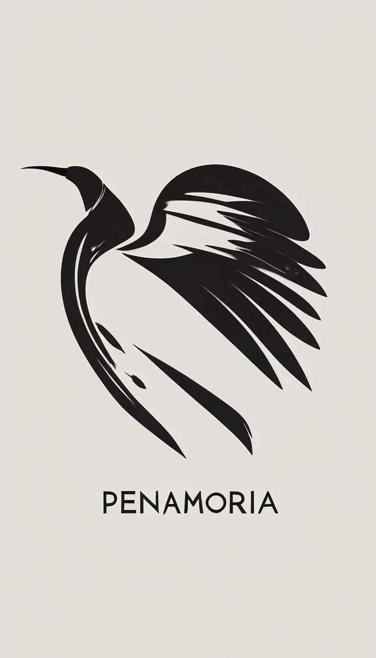 A minimal, modern, simple, cinematic logo design for the brand “Penamemoria". Create a modern, minimalistic, high-quality, logo of a boy-feather