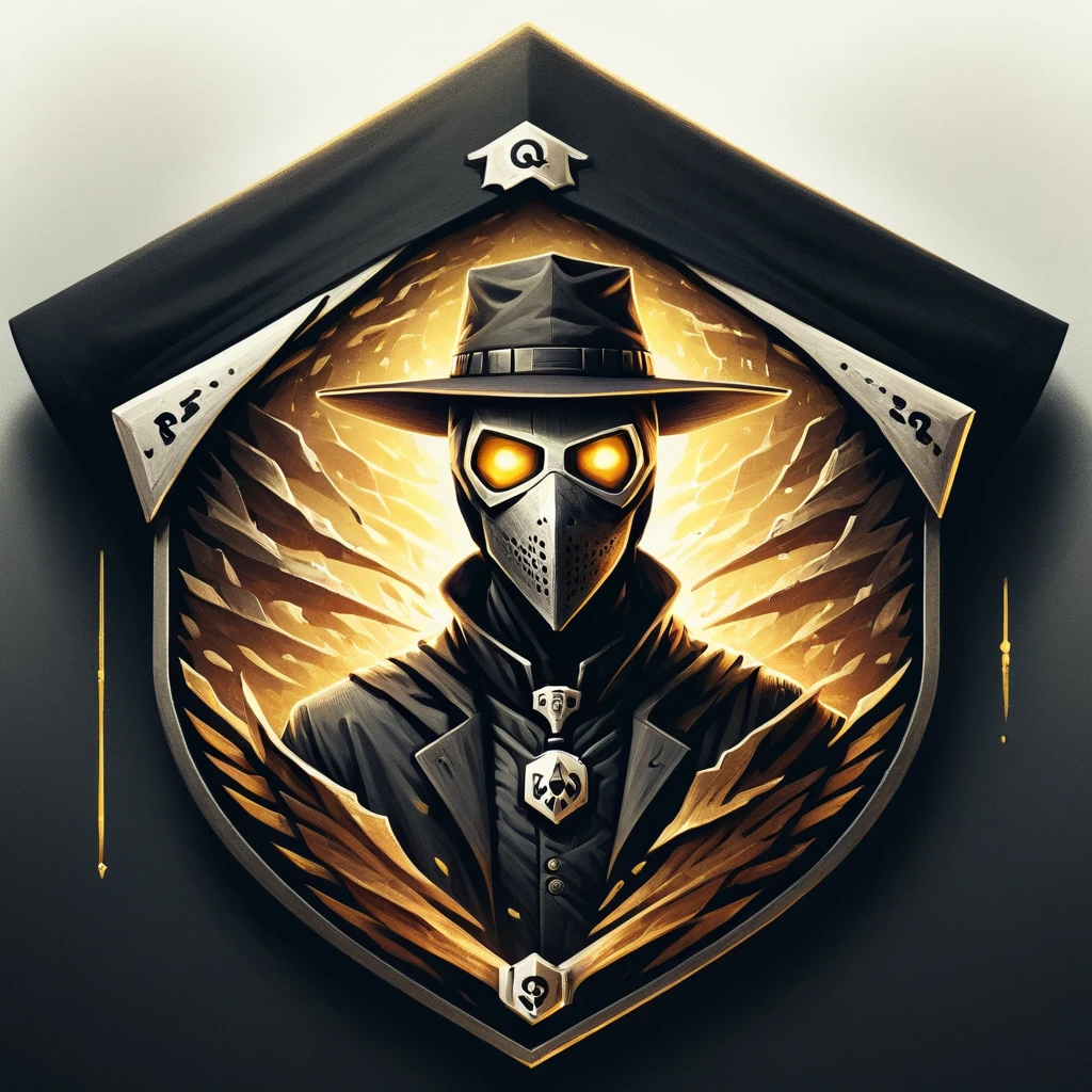 ultra high resolution, detailed, best quality, badgetype,solo badge,counter strike2 type badge,solo,looking at viewer,yellow eyes,1boy,male focus,no humans,mask,glowing,white background,portrait,straight-on,plague doctor, hat, solo, cloak, cape