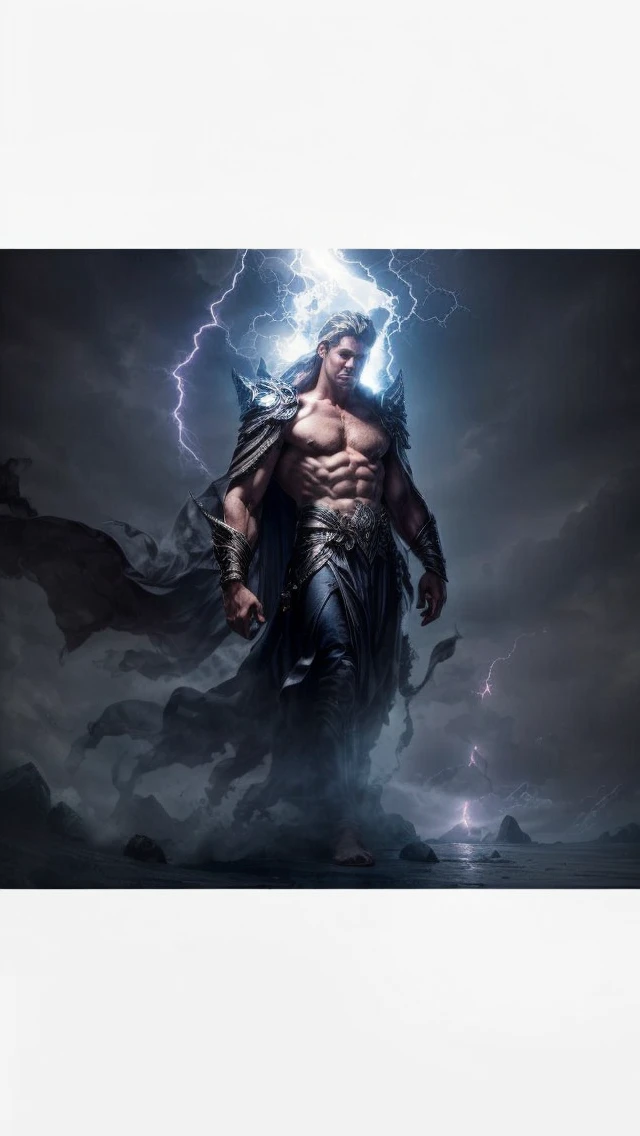 A mystical wizard control light bolt's huge thunder storm in the background HIGH DEFINITION 4K REALISTIC IMAGE details Hercules