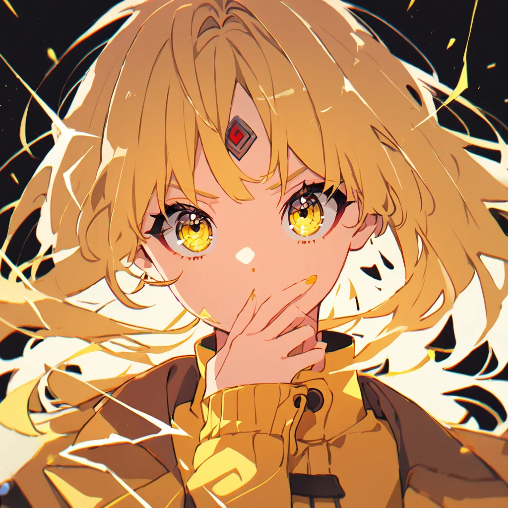 1girl, electricity, yellow eyes, cool, white background, yellow theme,Long Hair, solo, Close your mouth, 