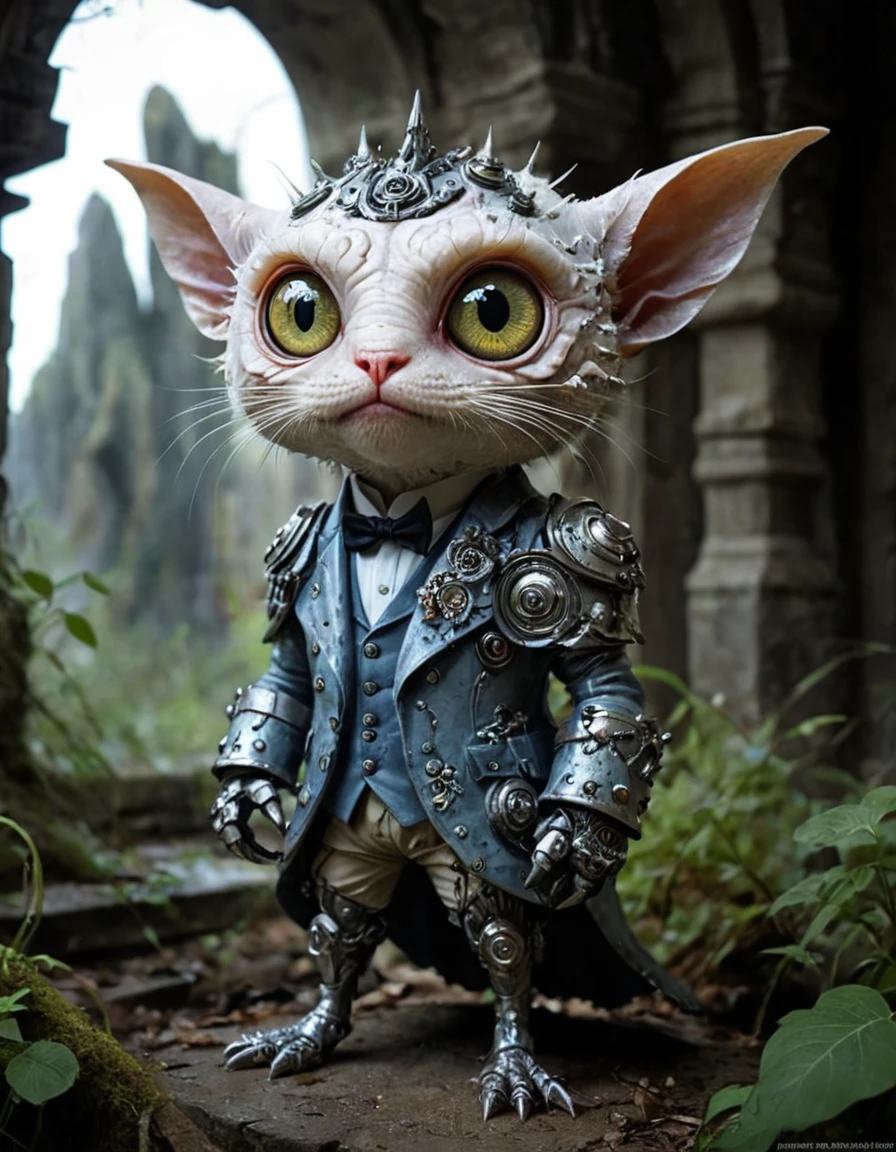famous artwork by (todd lockwood:1.3) and (carl frank:1.1), detailed expressive eyes, fantasy style, the stunning wibblethorgle understands itself as the guardian of the much smaller dapper noodlegniffles, it is a semi-intelligent creature that likes to decorate its crystalline armor plates with mysterious etchings of rearmorgled skrunkleboop, the image shows it standing guard in an overgrown ruin filled with rimflongled artifacts on planet gullible tertius