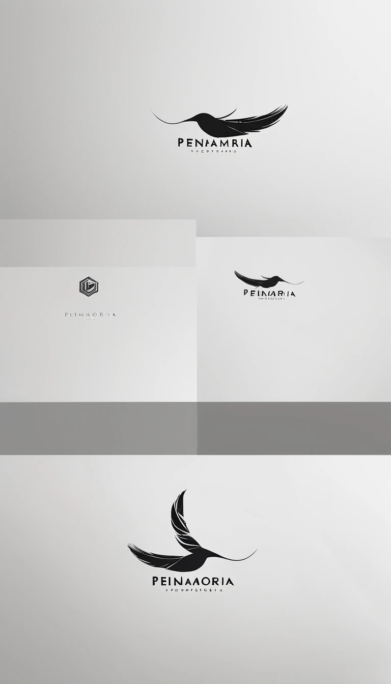 A minimal, modern, simple, cinematic logo design for the brand “Penamemoria". Create a modern, minimalistic, high-quality, logo of a feather-bird