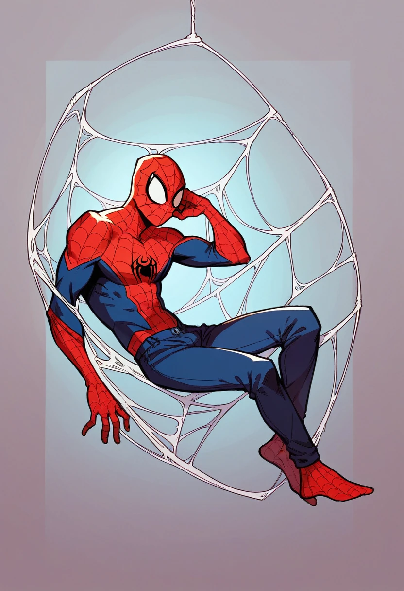 Spider man resting on a web