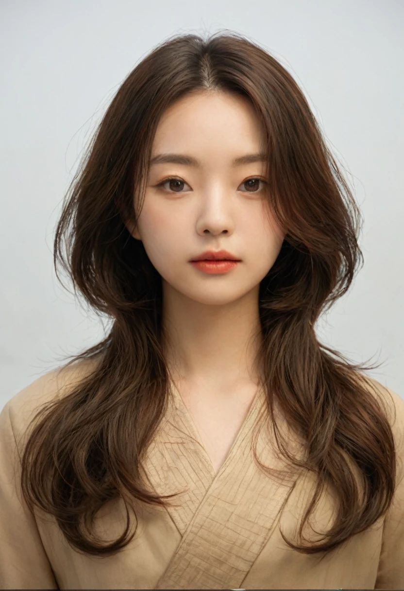 Best Quality, 8k, Masterpiece, (Portrait: 1.3), (photo realistic:1.4), (hyper realistic:1.4), Sharp Focus, looking at viewer, (smoother lighting:1.1), (increase cinematic lighting quality:0.9), realistic lighting, backlighting, light on face, ray trace, (brightening light:1.2), (Increase quality:1.4), sharp detail, (best quality real texture skin:1.4), finely detailed eyes, black_eyes, finely detailed face, 25 year old Korean woman, (white formal_shirt:1.4), (Create an image maintaining the original base model hairstyle:1.5)