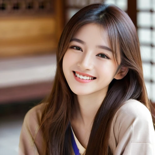 One girl, Long Hair, smile, Brown Hair, High resolution, 30 generation oriental style beauties