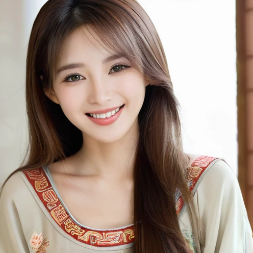 One girl, Long Hair, smile, Brown Hair, High resolution, 30 generation oriental style beauties