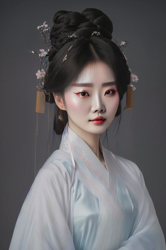 Wearing light-colored Hanfu,Pink little mouth,European double eyelids and big eyes,Big watery eyes, palace ,Beautiful portrait images, Traditional Beauty, Wearing Chinese Hanfu,Wearing Chinese clothing, Chinese Girl, Cute and delicate face, Big bright eyes,Young cute pale Asian face,4K,8k,Ultra HD