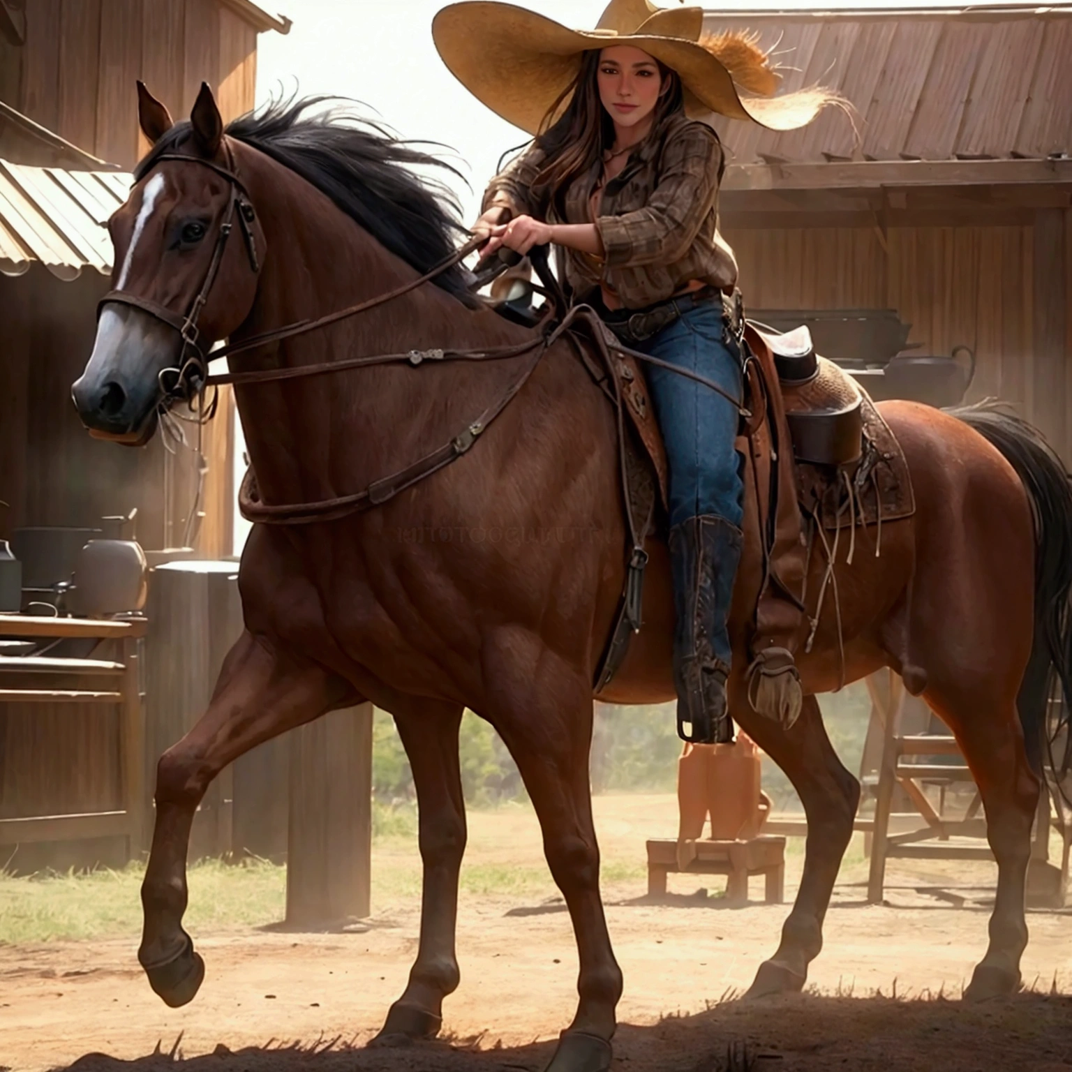 cowboy, grilling barbecue, hat, boots, horses, outdoor, realistic, hyper-realistic, photorealistic,ultra-detailed,(realistic,photorealistic,photo-realistic:1.37),vivid colors,dramatic lighting,