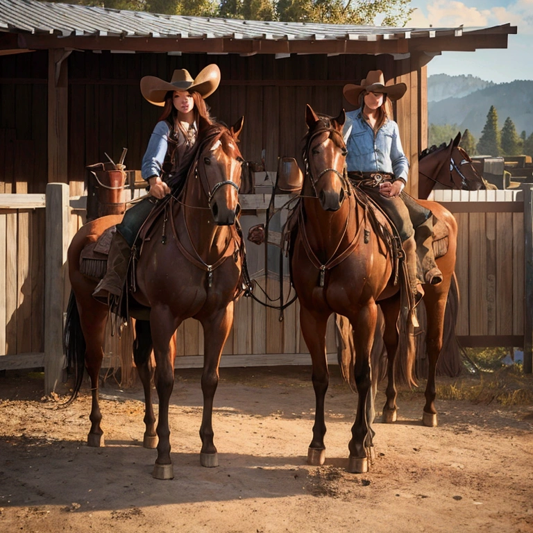 cowboy, grilling barbecue, hat, boots, horses, outdoor, realistic, hyper-realistic, photorealistic,ultra-detailed,(realistic,photorealistic,photo-realistic:1.37),vivid colors,dramatic lighting,