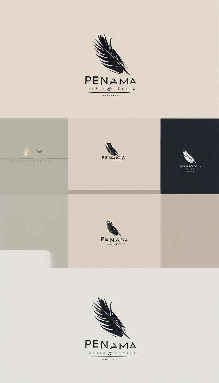 A minimal, modern, simple, cinematic logo design for the brand “Penamemoria". Create a modern, minimalistic, high-quality, logo of a feather-bird
