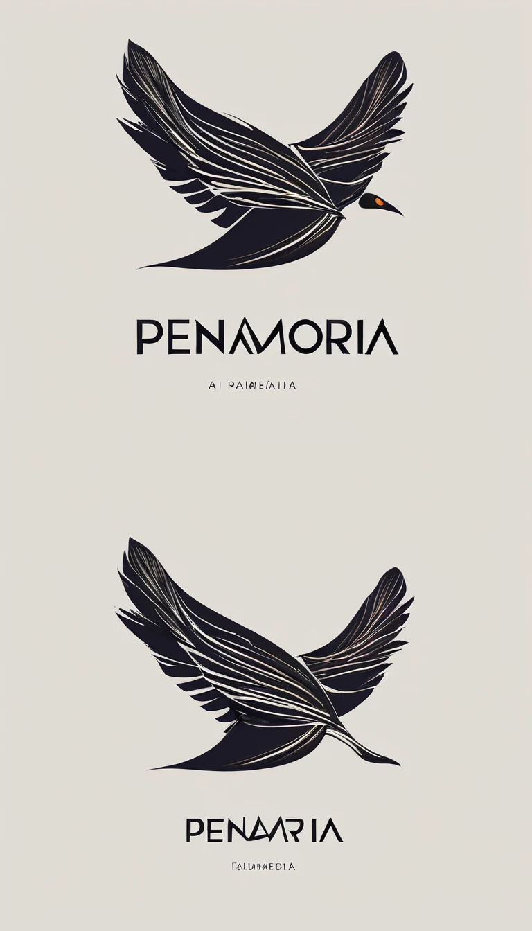 A minimal, modern, simple, cinematic logo design for the brand “Penamemoria". Create a modern, minimalistic, high-quality, logo of a feather-bird
