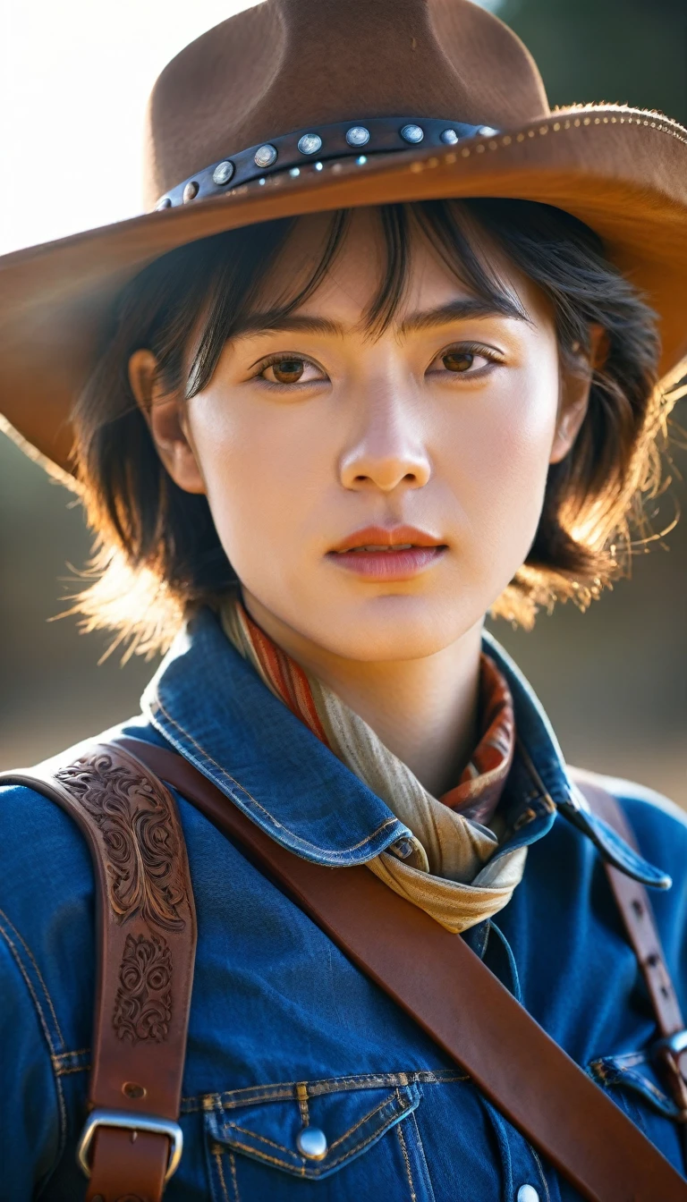 western cowboy style,photography,best quality, realistic, photorealistic, intricate details, cinematic light,  clear line, ultra high res, short hair, upper_body, raw photo, masterpiece, solo, medium shot, high detail face, photorealistic, best quality
