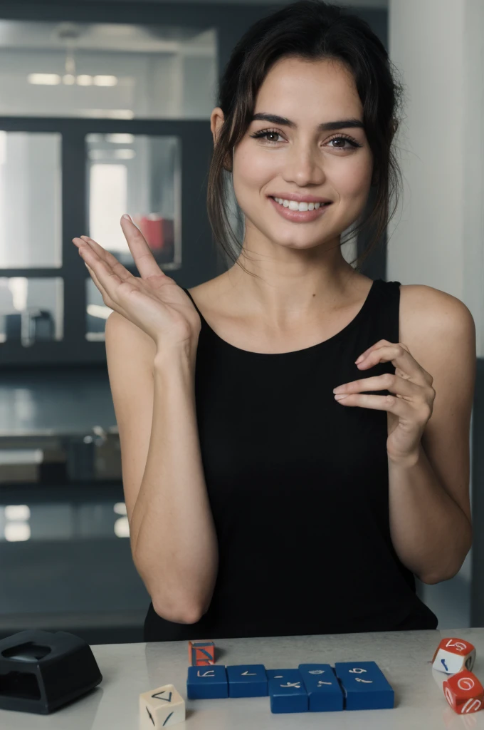 (((upper body shot))),Ultra-high resolution,big eyes,((brown eyes)),Japanese,(a girl),(1 girl),(()),(cute),pretty,((facing at viewer)),arms behind back,grin,(((black shirt)))