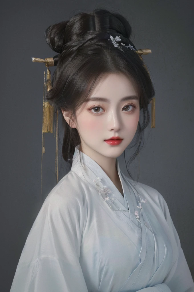 Wearing light-colored Hanfu,Red lips,European double eyelids and big eyes,Big watery eyes, palace ,Beautiful portrait images, Traditional Beauty, Wearing Chinese Hanfu,Wearing Chinese clothing, Chinese Girl, artwork in the style of 古魏兹, Cute and delicate face, Big bright eyes,Young cute pale Asian face,4K,8k,Ultra HD