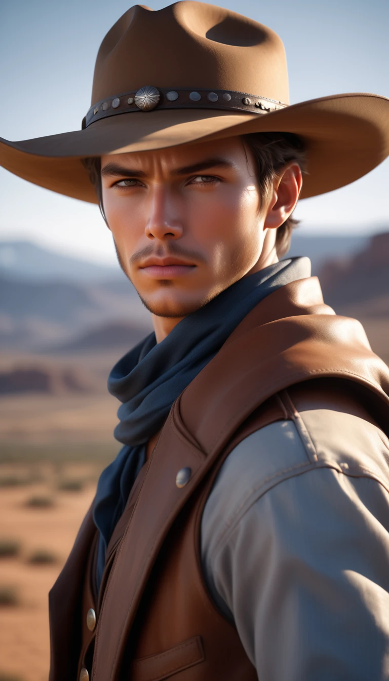 western cowboy style,photography,best quality, realistic, photorealistic, intricate details, cinematic light, clear line, ultra high res, short hair, upper_body, raw photo, masterpiece, solo, medium shot, high detail face, photorealistic, best quality