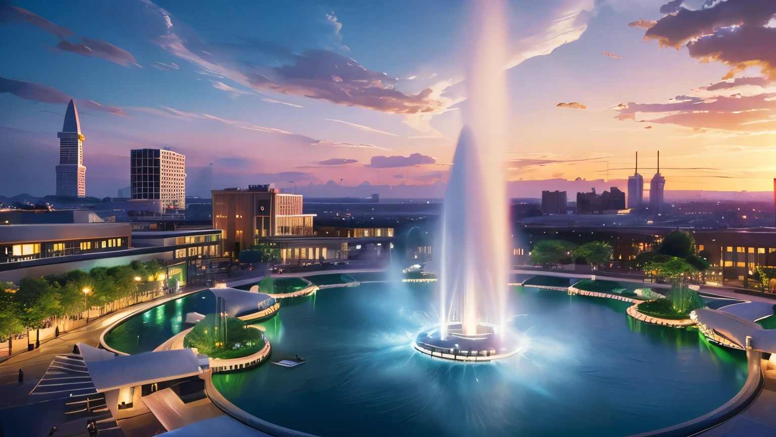 (Realistic, Photorealistic:1.4), Beautiful illustration, SF world, Cloud City, Floating Fountain, floating water fall