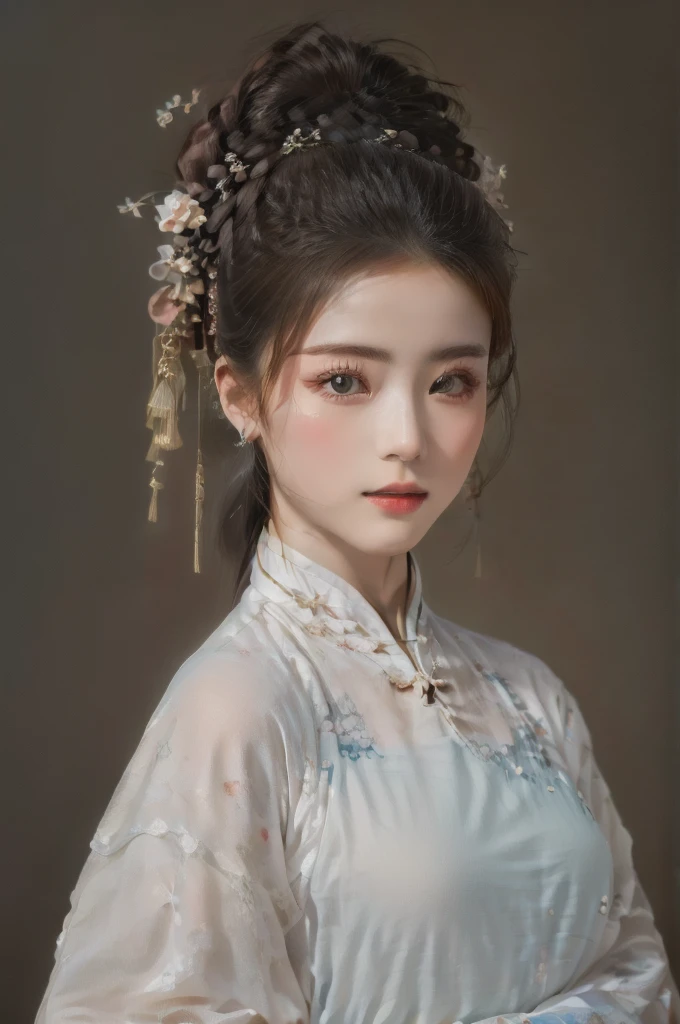 Wearing light-colored Hanfu,Red lips,European double eyelids and big eyes,Big watery eyes, palace ,Beautiful portrait images, Traditional Beauty, Wearing Chinese Hanfu,Wearing Chinese clothing, Chinese Girl, artwork in the style of 古魏兹, Cute and delicate face, Big bright eyes,Young cute pale Asian face,4K,8k,Ultra HD