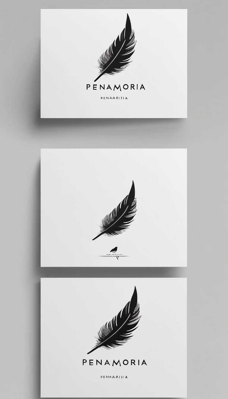 A minimal, modern, simple, cinematic logo design for the brand “Penamemoria". Create a modern, minimalistic, high-quality, logo of a feather-bird