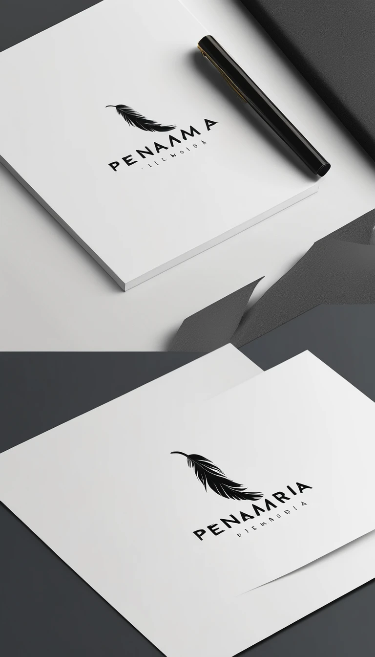 A minimal, modern, simple, cinematic logo design for the brand “Penamemoria". Create a modern, minimalistic, high-quality, logo of a feather-bird