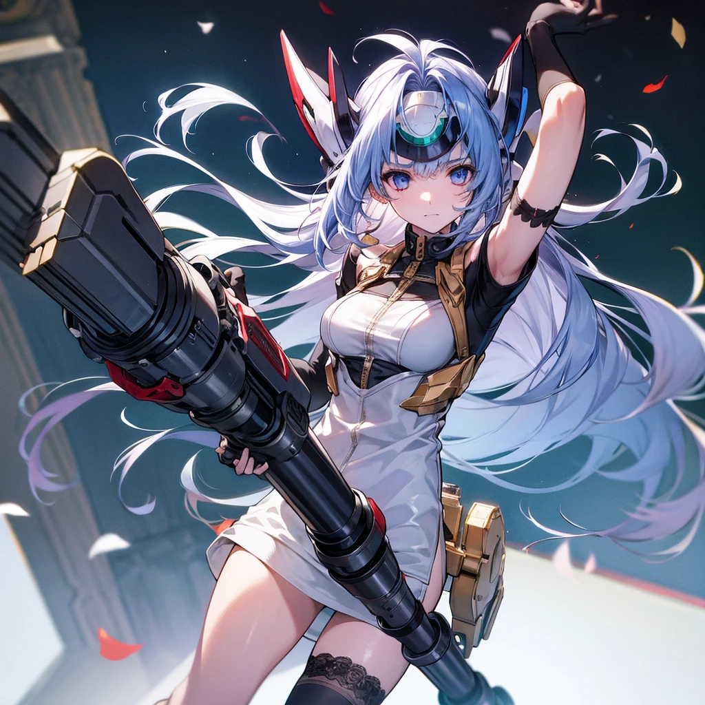 beautiful girl Hold the Gatling Gun