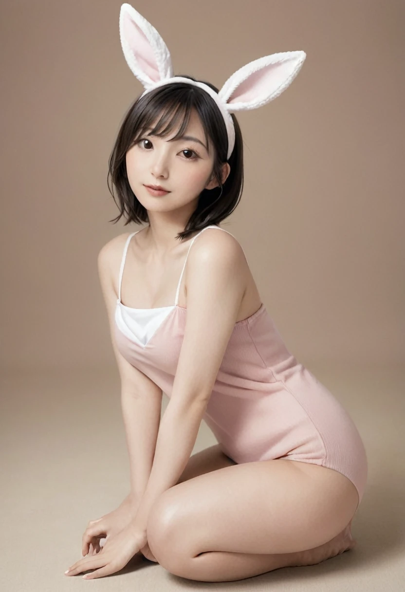 arafed image of a woman in bunny ears sitting on the ground, bunny girl, playboy bunny, bunny, Yoshitomo Nara, pose for a Playboy photo shoot, with bunny ears, juri misaki, Playboy Style, Yasumoto Oka, Ayami、now, bunny leg, aya takano, leather bunny costume bodysuit
