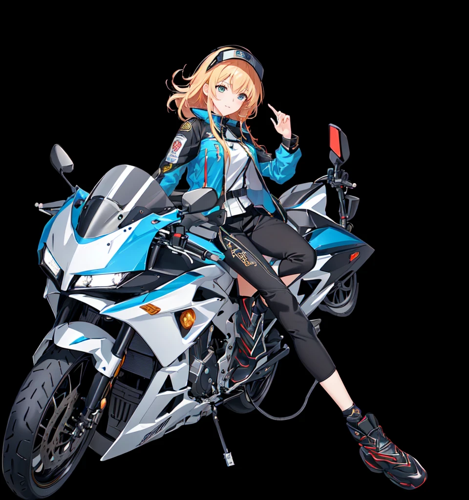 anime girl sitting on a motorcycle with a uniform on, Kushat Krenz Key Art Women, Headquarters Artwork, motorcycle concept art, official方角色艺术, April Rendering, , motorcycle, Anime Art Vehicle Concept Art, official方人物插画, motorcycle, Bad guy anime 8k, Akira Hon, official, Kushat Kents, 2 d cg, author:Yang J