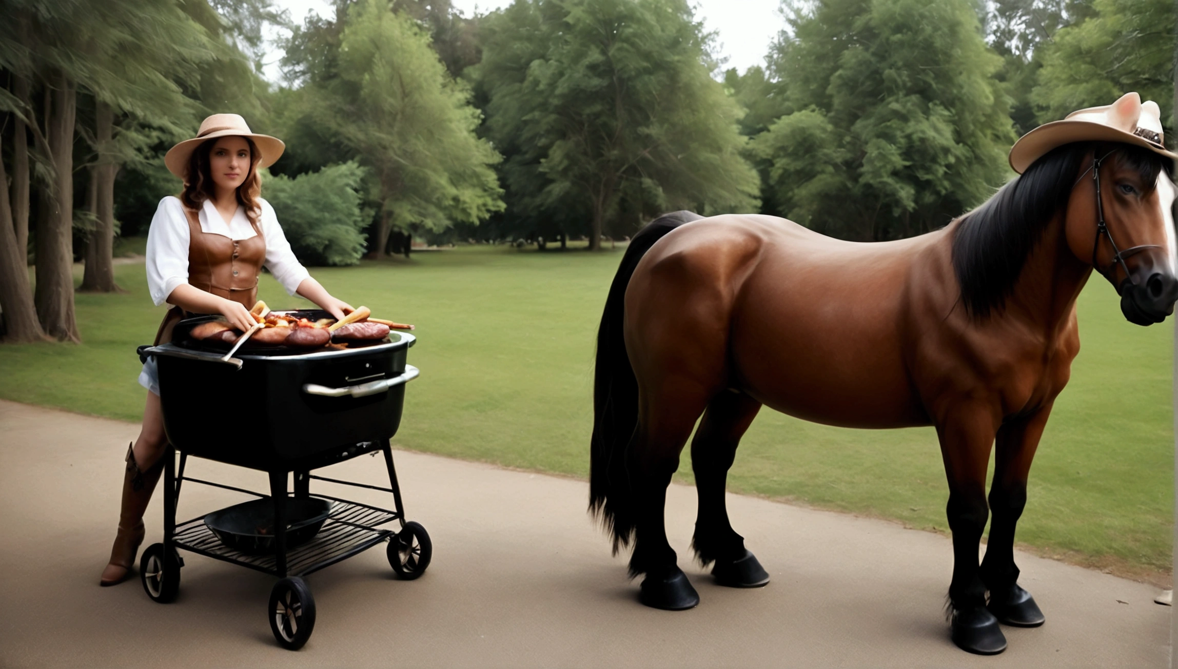 1boy, cowboy, barbecue, grill, dutch oven, hat, boots, horse, outdoor, realistic, hyper-realistic, photorealistic,ultra-detailed,(realistic,photorealistic,photo-realistic:1.37),vivid colors,dramatic lighting,