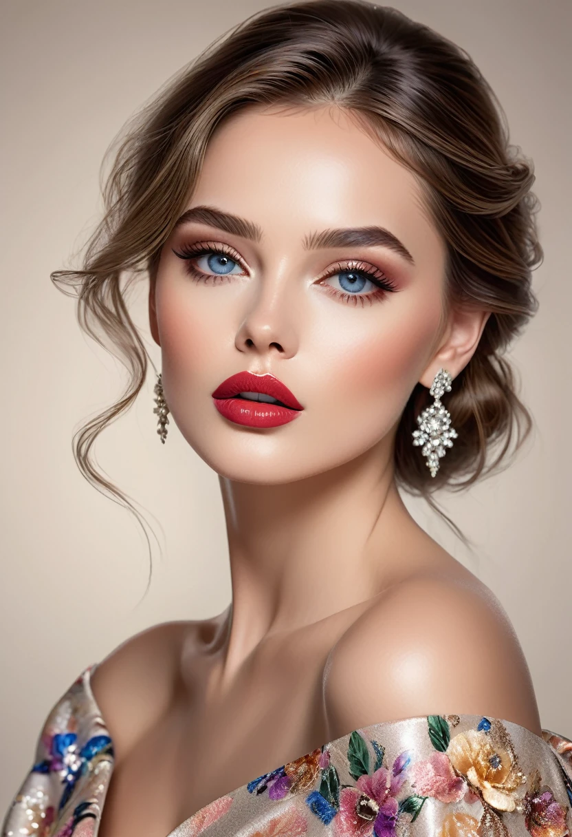 best qualityer,high resolution,fashion illustration,elegant model,beautiful and delicate eyes,Detailed lips and face,Elegant glamor,Rail laying,shiny colors,Elegant dress,beautiful accessories,Professional studio lighting,Ultra-thin coating,lifelike textures,art tour
