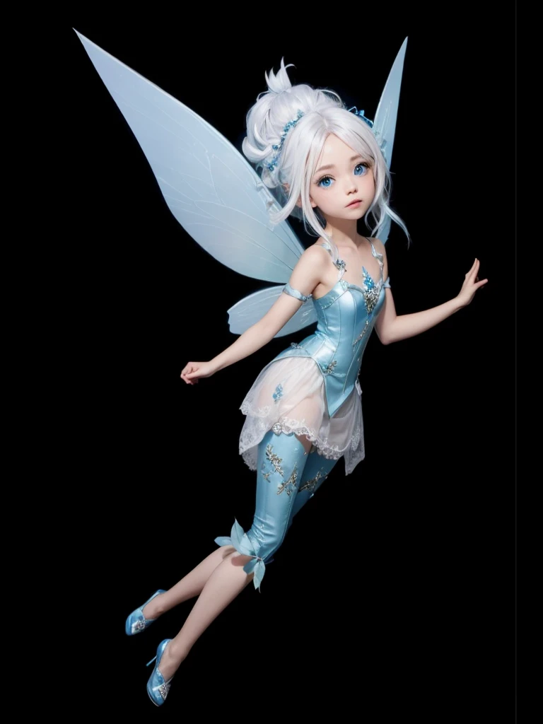 A beautiful fairy, with blue clothing set, White hair, blue wings