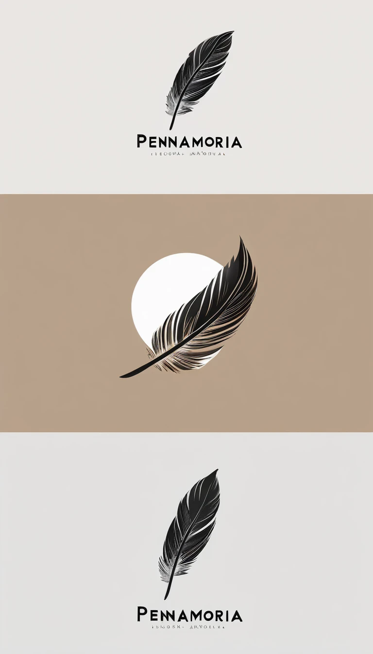A minimal, modern, simple, cinematic logo design for the brand “Penamemoria". Create a modern, minimalistic, high-quality, logo of a feather-bird