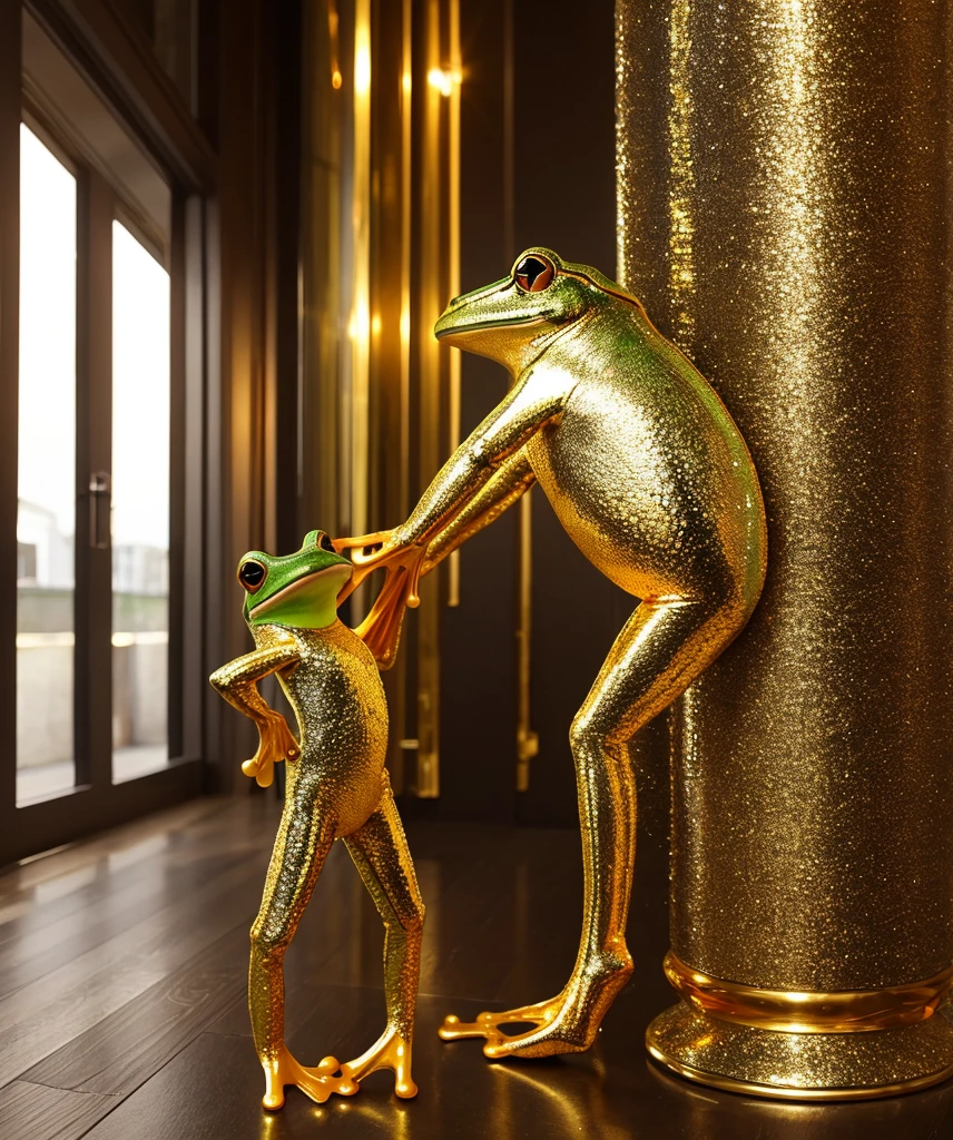 Frog standing on two legs big gold Sparkling