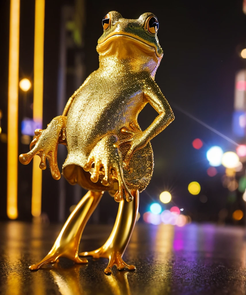 Frog standing on two legs big gold Sparkling