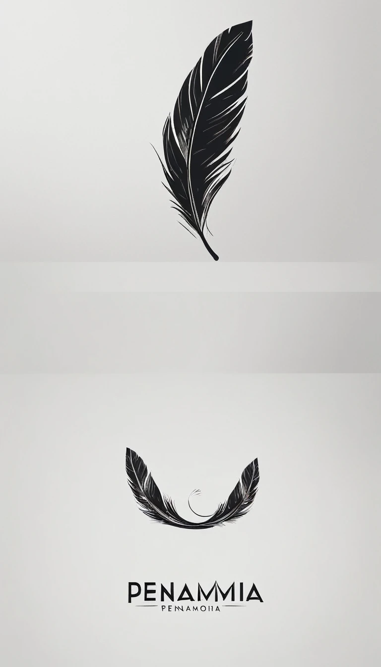 A minimal, modern, simple, cinematic logo design for the brand “Penamemoria". Create a modern, minimalistic, high-quality, logo of a feather that convey a sense of memories and dreams