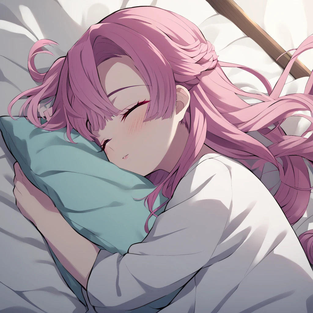Kanroji Mitsuri/Kanroji Mitsuri Demon Form LORA - Kimetsu No Yaiba - Demon Slayer / Demon slayer - [PonyV6/AutismMixXL], she is sleeping in her bed without sheets, she sleeps on her side